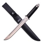 MTech Xtreme – Fixed Blade Tanto Knife - Satin Stainless Steel Blade w/Blood Groove, Injection Moulded Rubber Handle w/Ribbon Pattern, Nylon Sheath - Hunting, Camping, Survival, EDC, Tactical, – MX-130 - Image 3