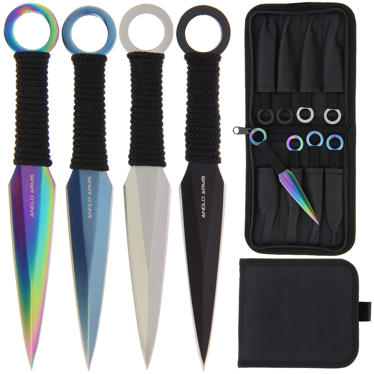 k-thr-9000-0008 8pc Multi-coloured Throwing Knife Set & Case - - Image 1