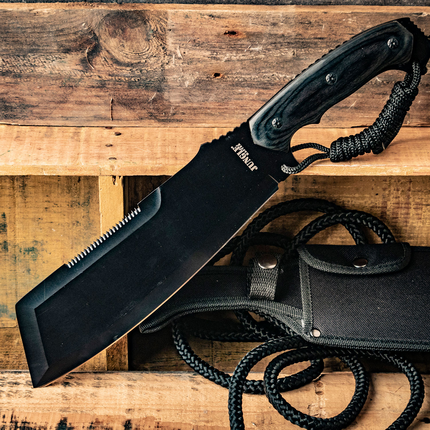 Jungle Master Machete, Black Straight Edge Blade, Black Pakkawood Handle, 15.75-Inch Overall - JM-034