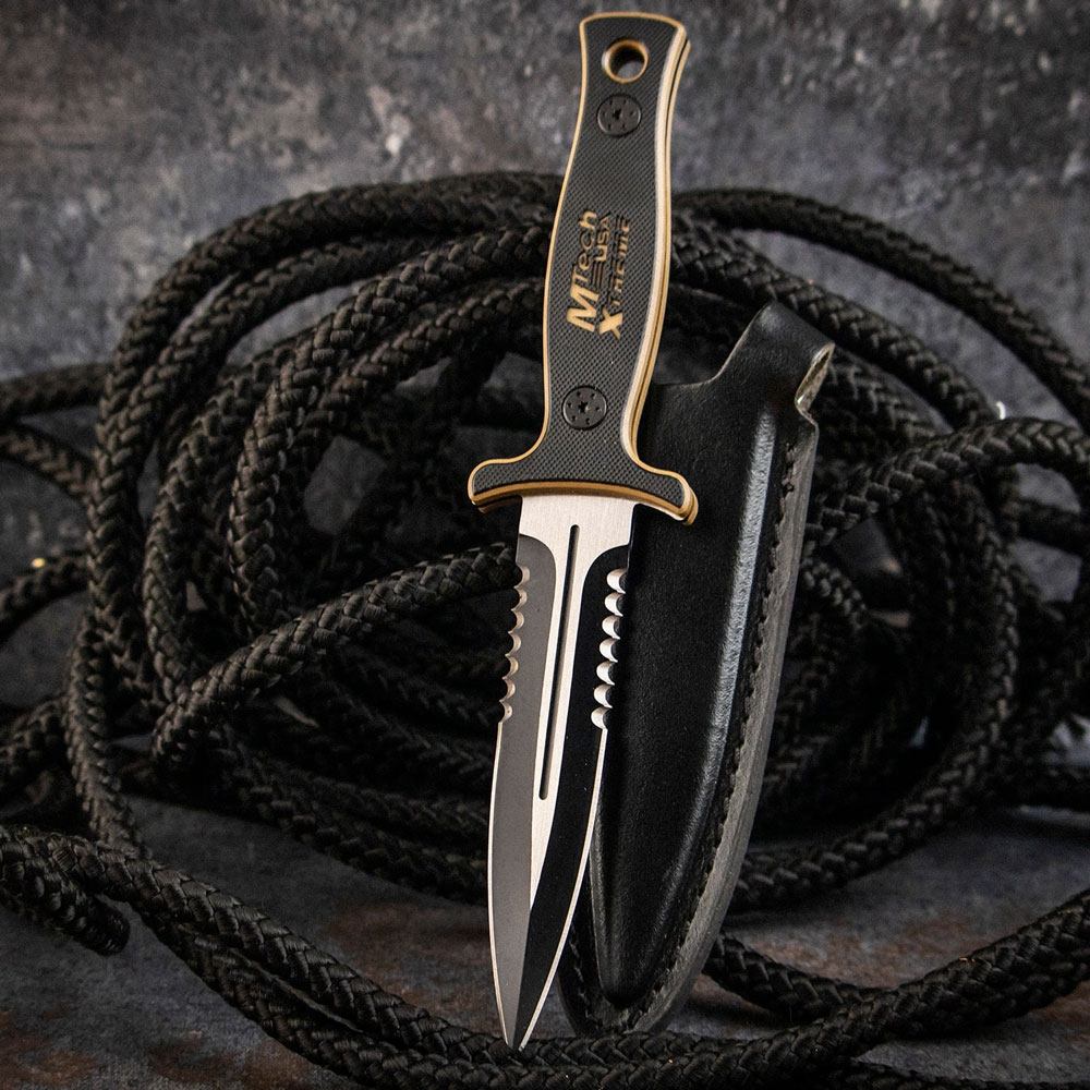 mx-8059tn_1 MTech USA Black & Tan Fixed Blade Dagger Neck Knife - MX-8059TN - Image 1