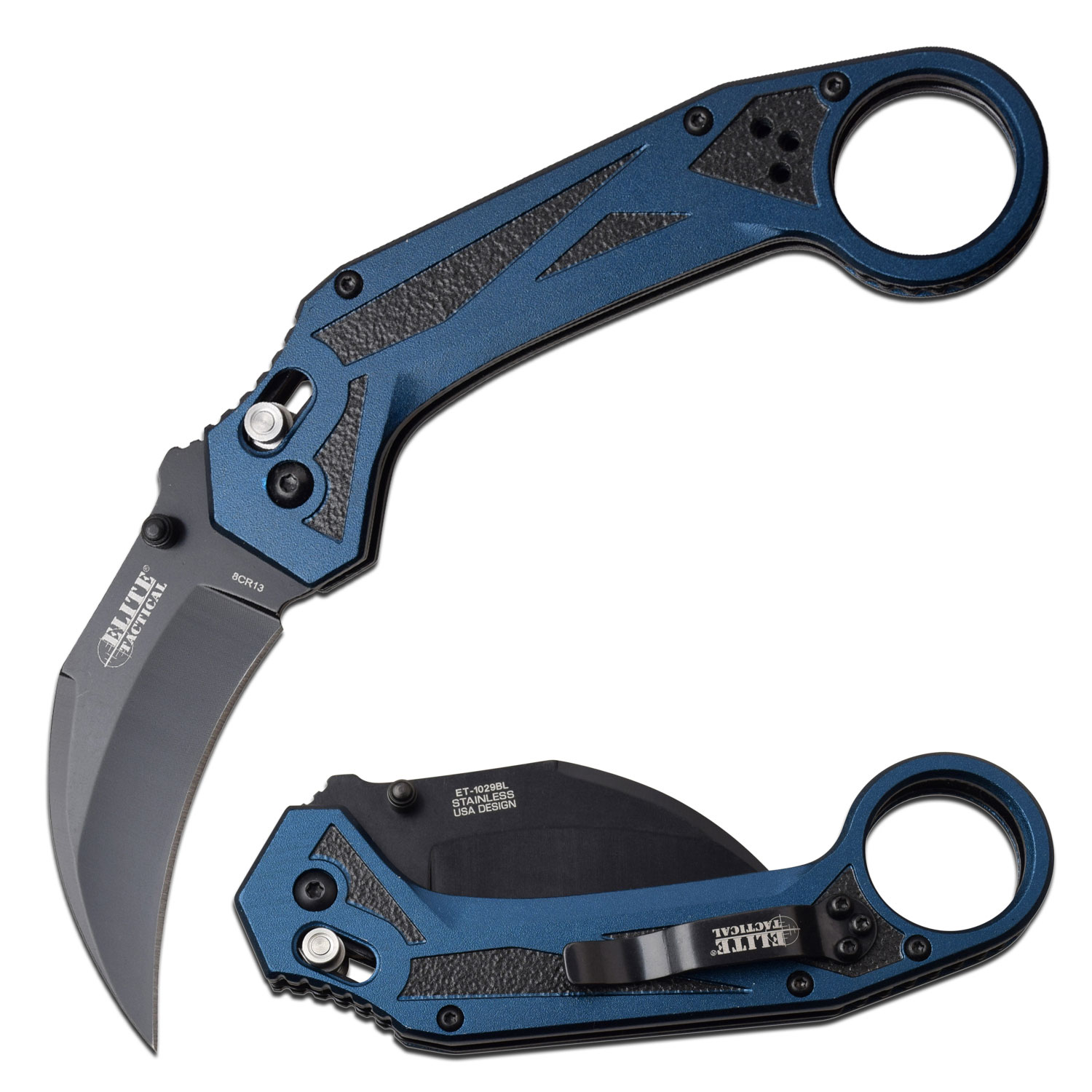 Elite Tactical Rapid Lock Knife with Blue and Black Aluminium Handle - 1029BL