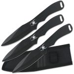 Perfect Point Throwing Knives – Set of 3 – Black Stainless Steel Blades and Handles w/ Spider Design, Nylon Sheath, Full Tang Construction, Well Balanced, Throwing Sport Knives – RC-1793B