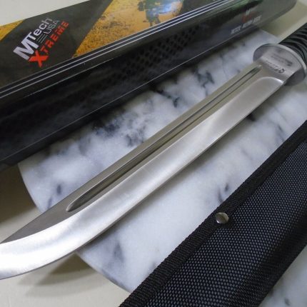 MTech Xtreme – Fixed Blade Tanto Knife - Satin Stainless Steel Blade w/Blood Groove, Injection Moulded Rubber Handle w/Ribbon Pattern, Nylon Sheath - Hunting, Camping, Survival, EDC, Tactical, – MX-130