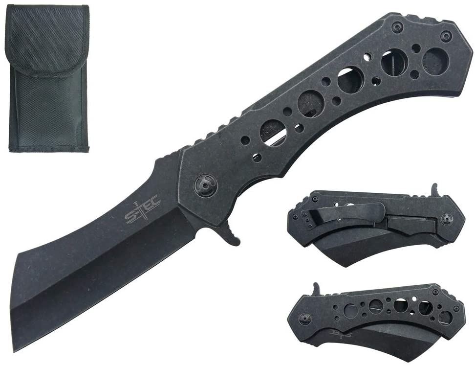 S-TEC Ball Bearing Cleaver Folding Knife 10.25″ – Stonewash - TS004