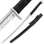 HONSHU BOSHIN WAKIZASHI - MODERN TACTICAL SAMURAI / NINJA SWORD - HAND FORGED 1060 CARBON STEEL - FULL TANG, FULLY FUNCTIONAL - BLACK TPR, STEEL GUARD AND POMMEL, LANYARD HOLE - SCABBARD - UC3125 - Image 6