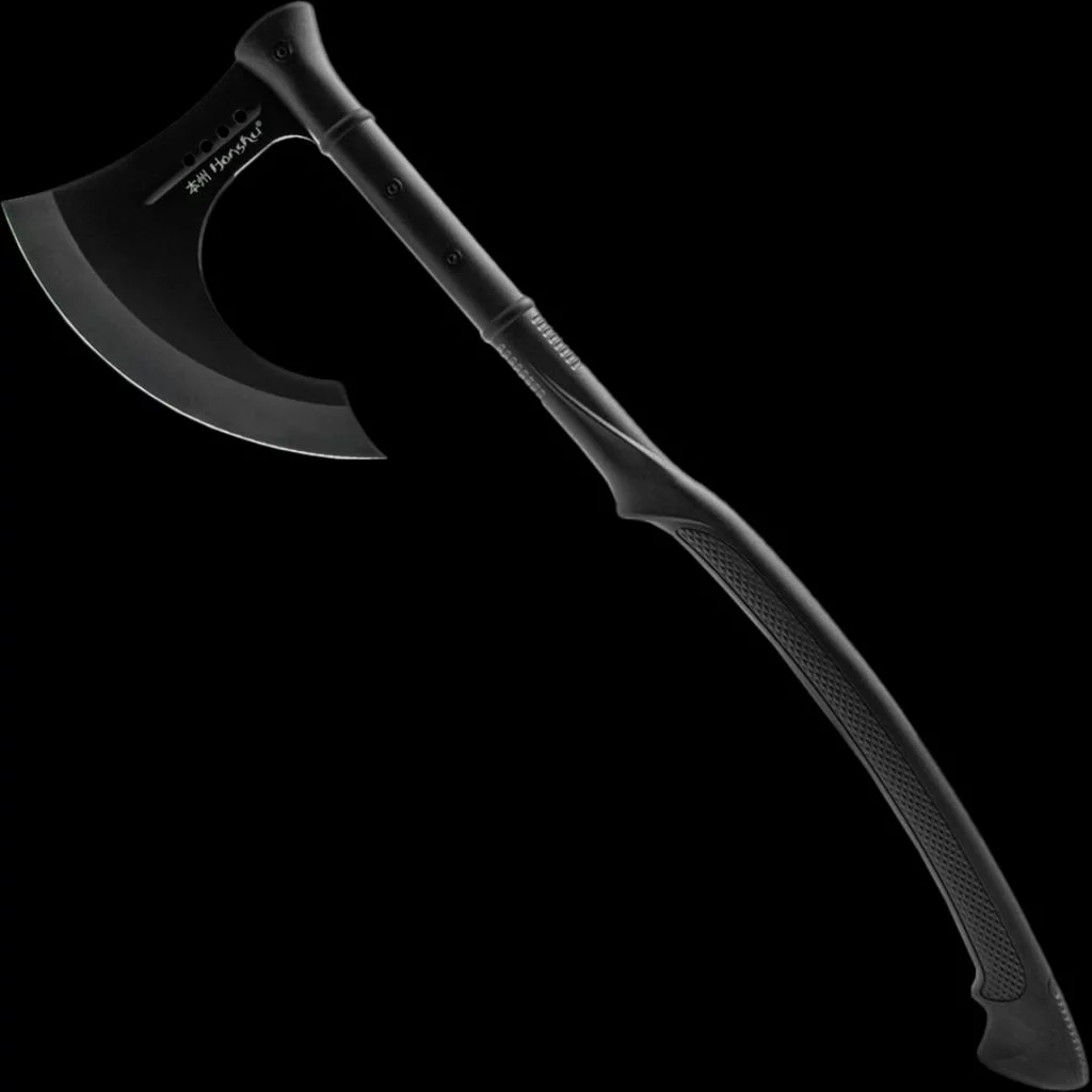 uc3401b-united-cutlery-honshu-midnight-forge-battle-axe-bg_black HONSHU KARITO AXE WITH SHEATH - 7CR13 STAINLESS STEEL BLADE, INJECTION MOLDED NYLON HANDLE, EDM TEXTURED MIDNIGHT VERSION - LENGTH 27” - UC3401B - Image 1