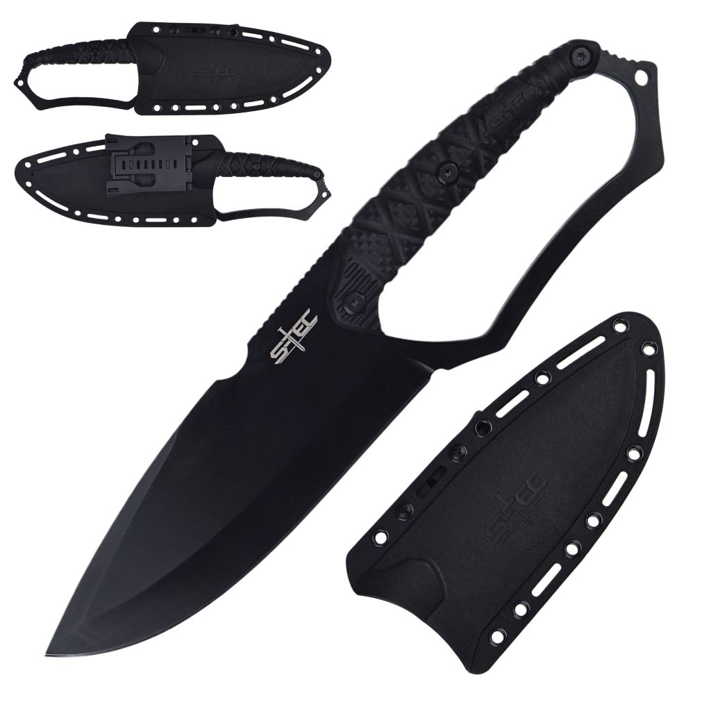 T25148BK S-TEC D-Guard 10″ Fixed Blade Full Tang Knife w/ ABS Sheath – Blackout Version – T25148BK - Image 1