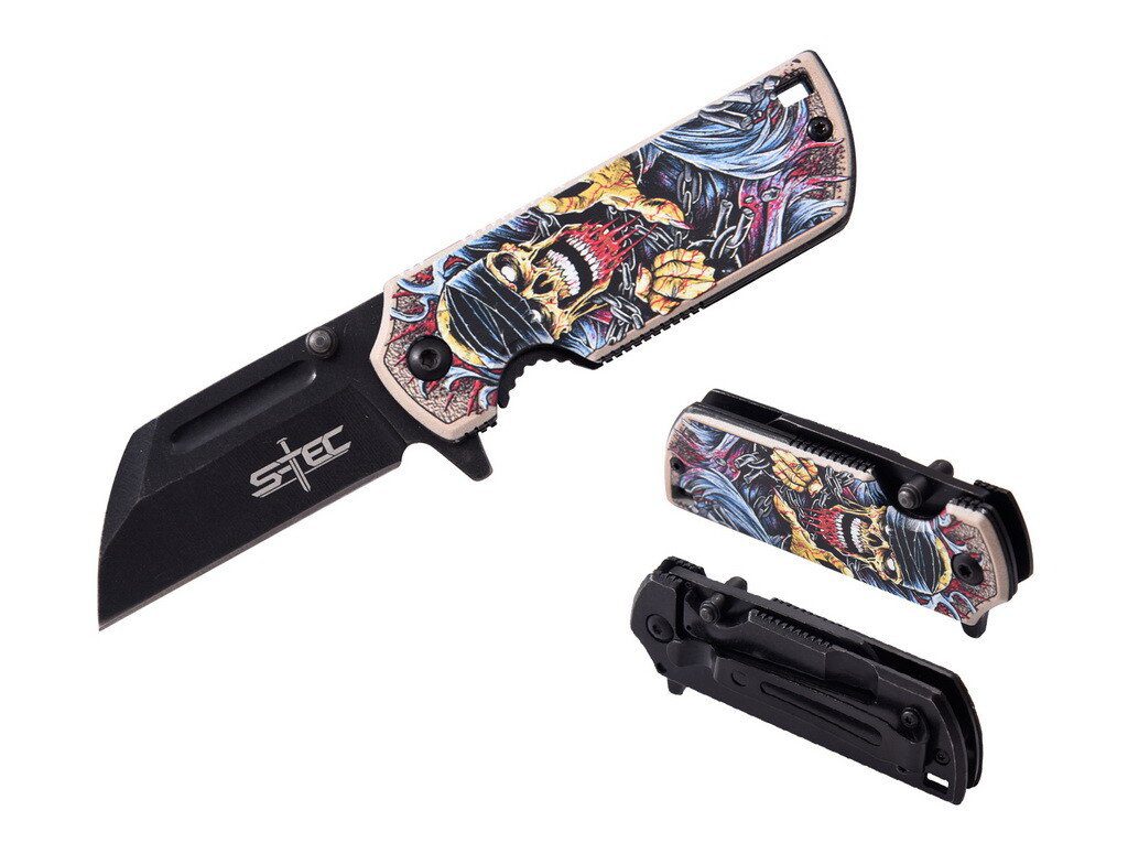 T271909-2 STEC 5.5″ Quick Opening Mini Tanto Folding Knife / Cigar Cutter 3CR13 Steel – Skull 2 – T271909-2 - Image 1