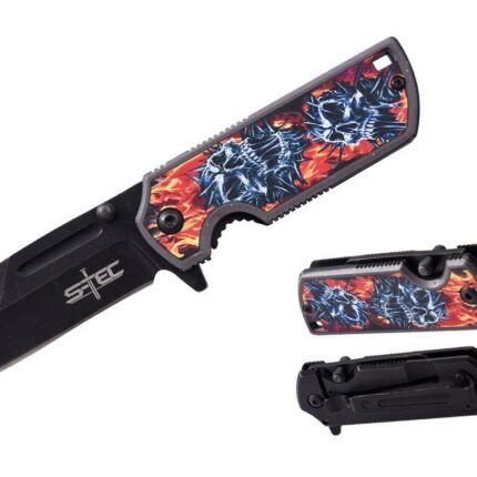 STEC 5.5″ Quick Opening Mini Tanto Folding Knife / Cigar Cutter 3CR13 Steel – Skull 4 – T271909-4