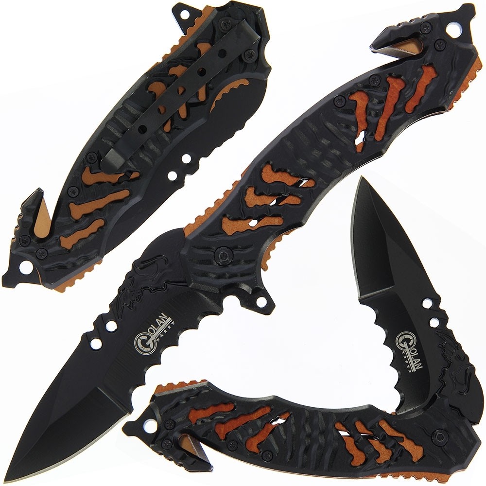 gol-562or-0007 Golan Tiger Linerlock Lock Knife / Glass Breaker – GOL-562OR - Image 1